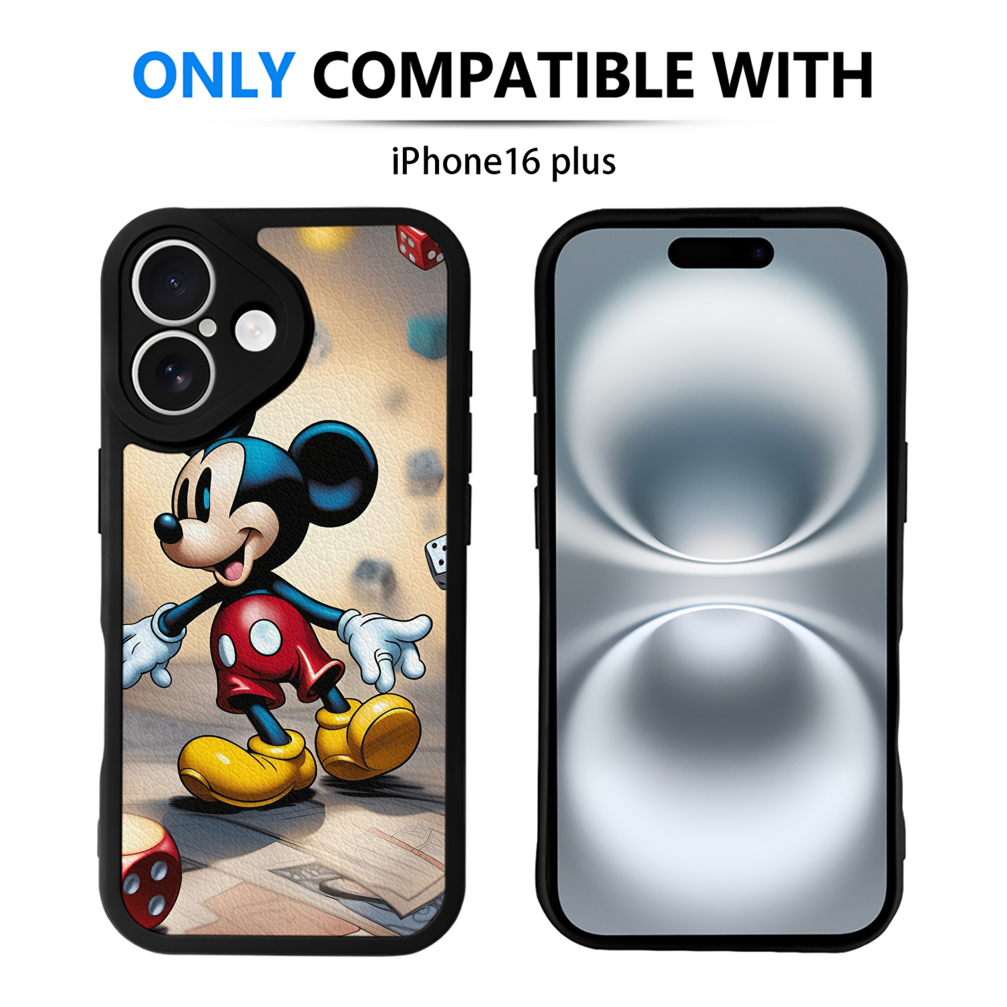 （画像用） ミッキーマウス Mickey Mouse 【iPhone 16シリーズ対応】シリコンスマホケース（レザー調） 材質：シリコン